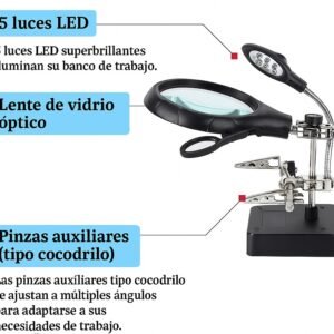 lupa con agarres para soldar + luz led cod16129c
