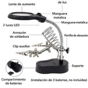 lupa de mesa con agarres para soldar + luz led modelo cod16126a lupa de mesa con agarres para soldar + luz led modelo cod16126a