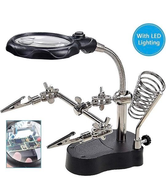 lupa de mesa con agarres para soldar + luz led modelo cod16126a