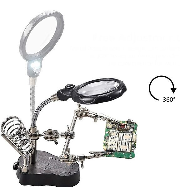 lupa de mesa con agarres para soldar + luz led modelo cod16126a