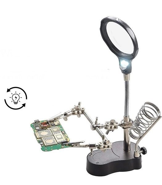 lupa de mesa con agarres para soldar + luz led modelo cod16126a