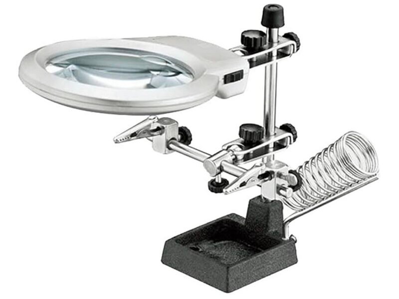 Lupa De Mesa con agarres para soldar + Luz Led Cod16129a lupa de mesa con agarres para soldar + luz led cod16129a