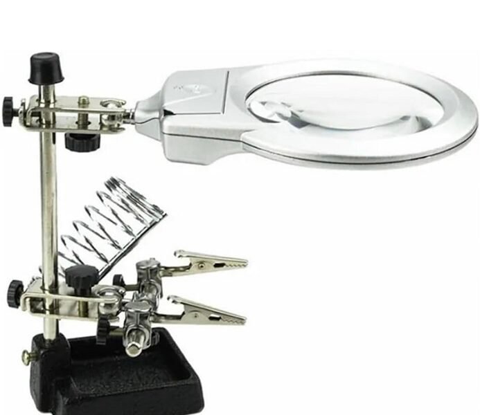 lupa de mesa con agarres para soldar + luz led cod16129a