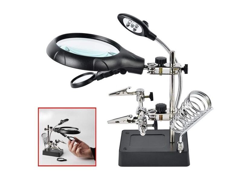 lupa con agarres para soldar + luz led cod16129c