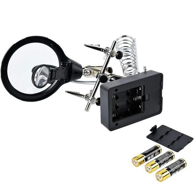 lupa con agarres para soldar + luz led cod16129c