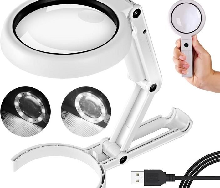 lupa de mano y mesa con luz usb codfs75rc