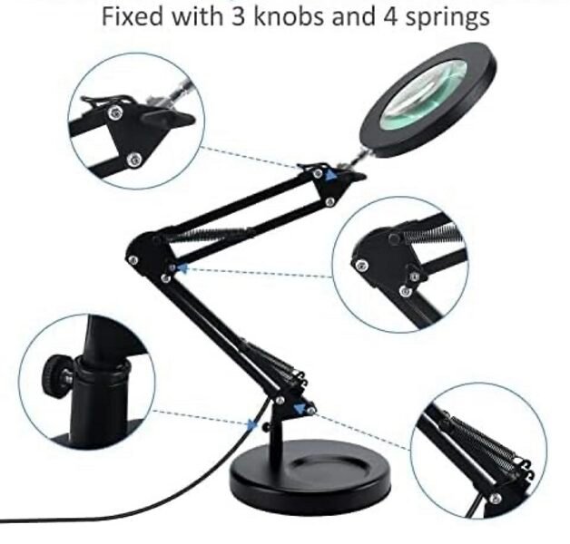 lupa de mesa con led y morsa 5x aumento codn2pcxs