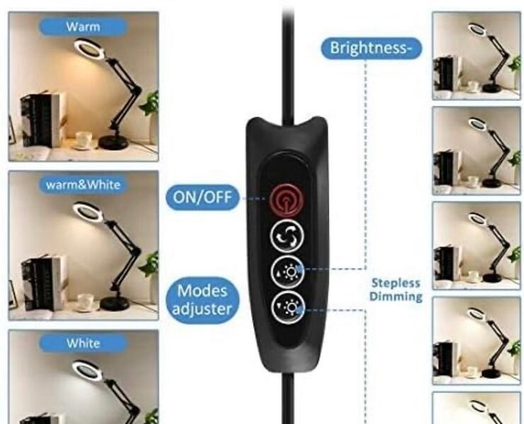 lupa de mesa con led y morsa 5x aumento codn2pcxs