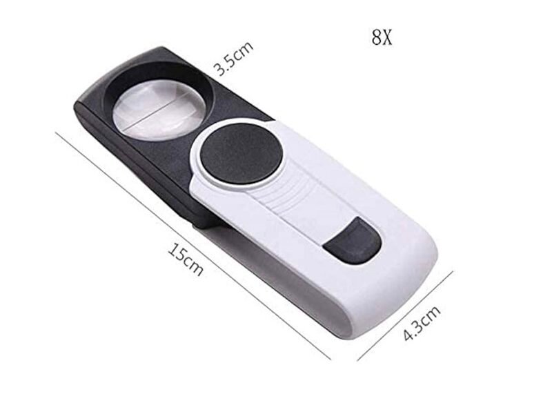 lupa de mano plegable aumento 8x con luz led codigo th518b