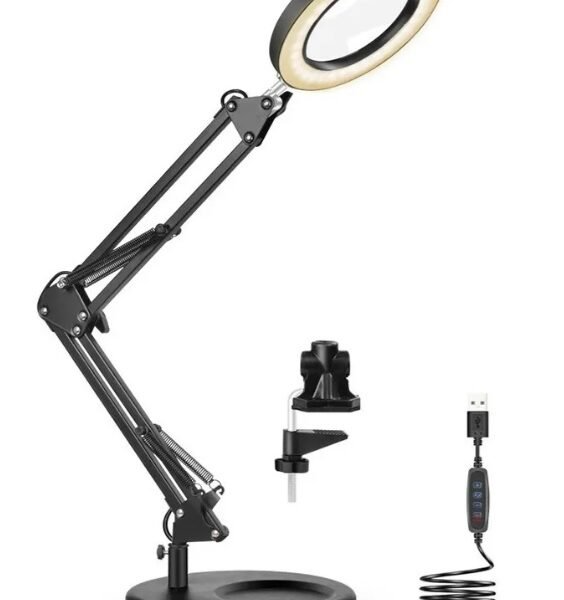 lupa de mesa con led y morsa 5x aumento codn2pcxs