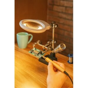 lupa de mesa con agarres para soldar + luz led cod16129a lupa de mesa con agarres para soldar + luz led cod16129a