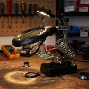 lupa con agarres para soldar + luz led cod16129c