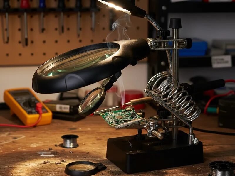 lupa con agarres para soldar + luz led cod16129c