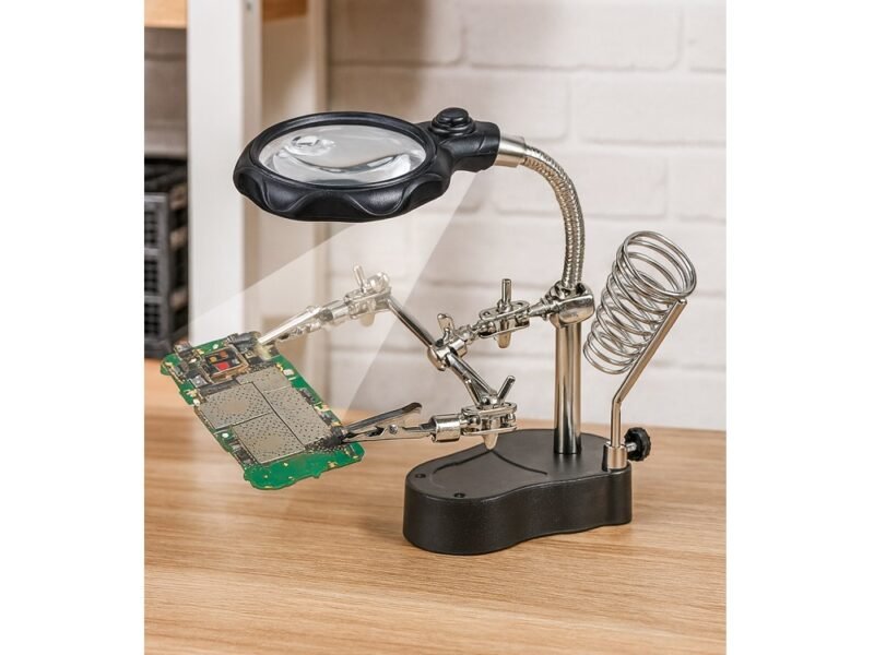 lupa de mesa con agarres para soldar + luz led modelo cod16126a
